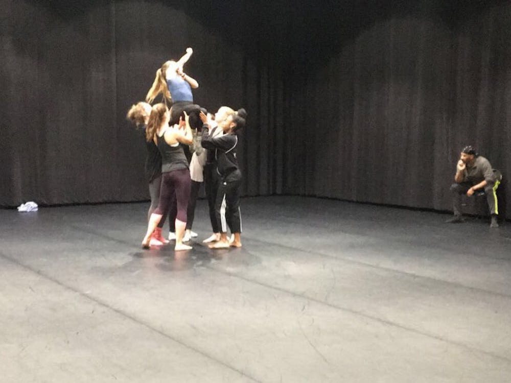 Nine members of the University Dancers work with choreographer Christian von Howard to rehearse his piece, which will be performed at their annual show in March. 