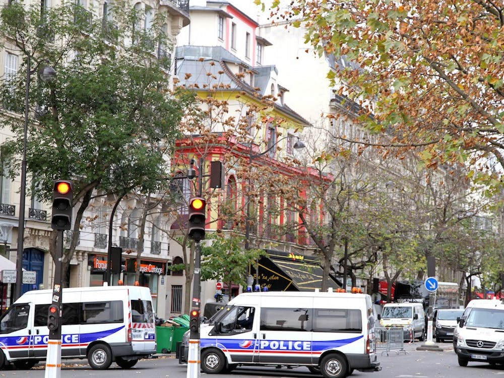Police outside of the Bataclan, the red concert hall where terrorists killed scores of people, after the attacks | Courtesy of Maya-Anaïs Yataghène/Wikimedia