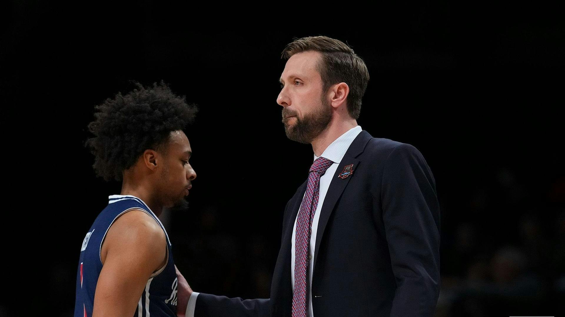 Interim head coach Peter Thomas during men's basketball game on March 8 against George Mason. Photo courtesy of Richmond Athletics.&nbsp;
