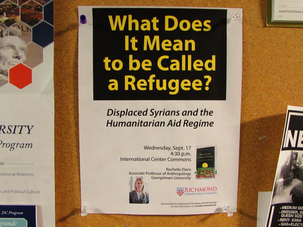 A poster promoting Wednesday's talk about Syrian refugees.