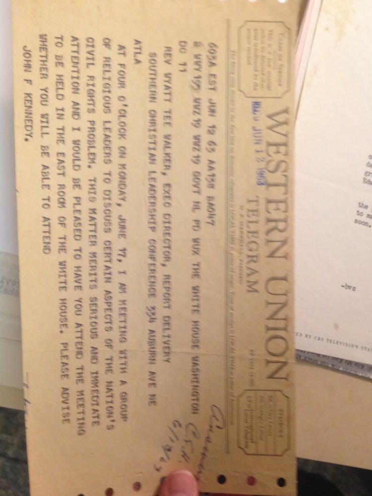 A telegram from John F. Kennedy inviting Walker to a meeting about civil rights in the White House.