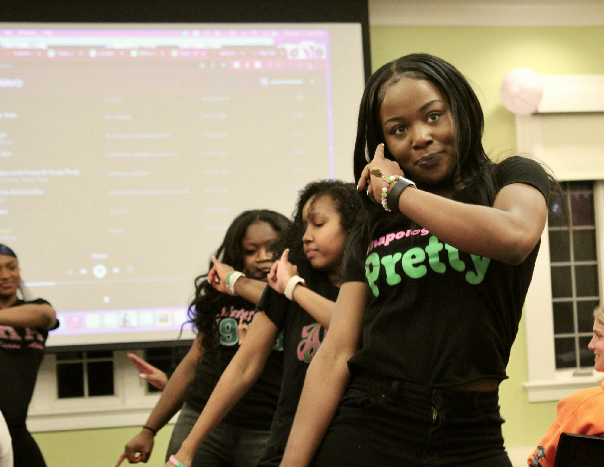 Members of the Rho Mu Chapter of the Alpha Kappa Alpha Sorority Inc. stroll at their philanthropy event on April 7 to raise funds for breast cancer awareness.&nbsp;
