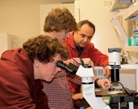 Students conducting research in the Gottwald Center for the Sciences.