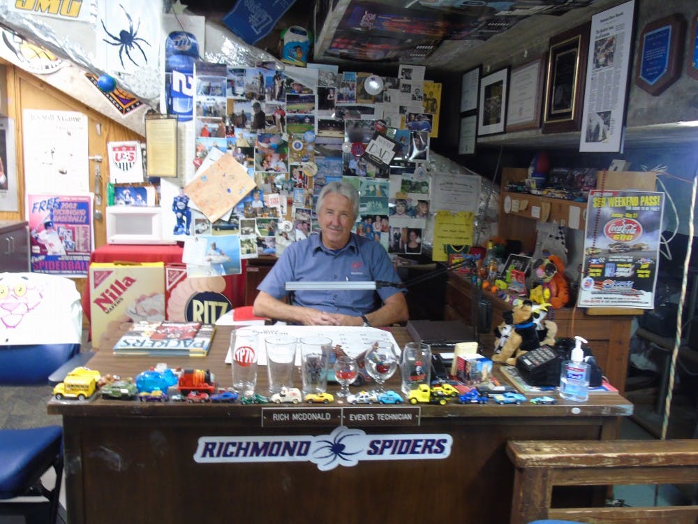 Every inch of Rich McDonald's work space, located under the Robins Center's seats, is covered in memorabilia, giving unsuspecting visitors the impression that they've walked into a time capsule.&nbsp;