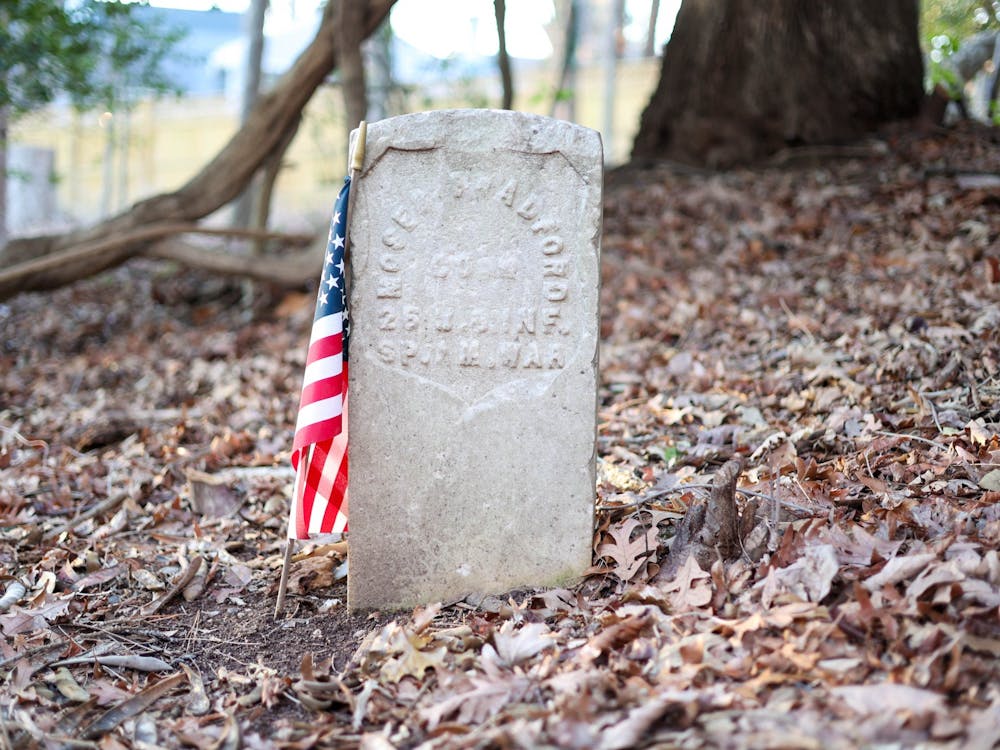 Moses Bradford Junior's headstone is one of the two left standing at the Sons and Daughters of Ham Cemetery. He was a veteran of the Spanish-American War.