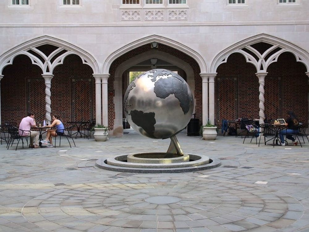 The courtyard of the Carole Weinstein International Center, where Passport Café is located.