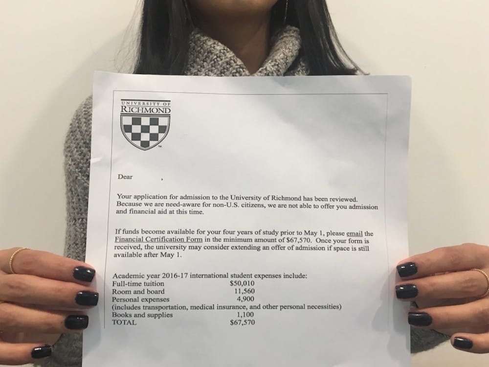 Sophomore Miranda Barbosa holds a copy of the rejection letter her friend received the same year Barbosa was accepted. Her friend is a DACA student who now attends a comparable liberal arts institution.&nbsp;