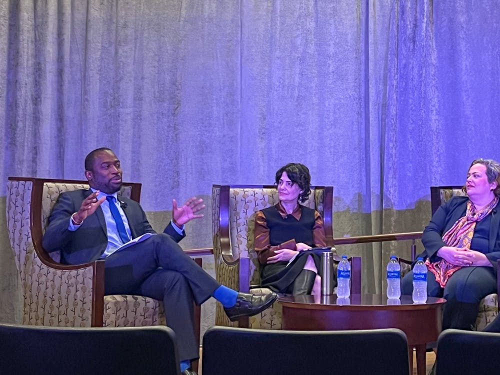 From left to right Richmond Mayor Levar Stoney; diplomat Nina Hachigian; Jenna Ben-Yehuda, Truman National Security Project president and Jeffrey Legro, executive vice president and provost at a panel on Oct. 26.