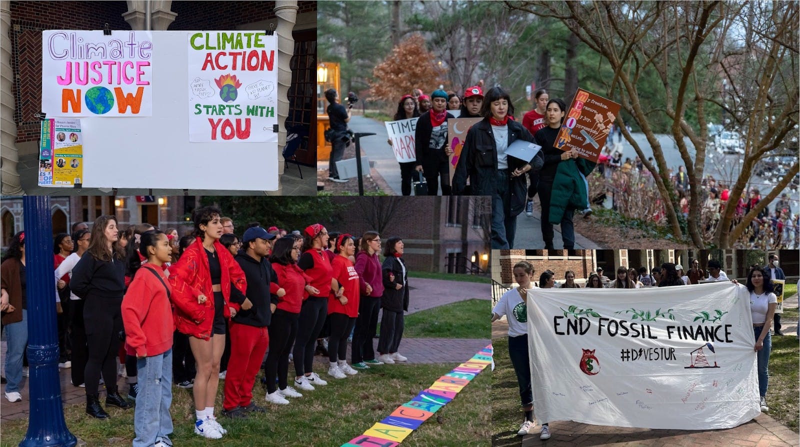 Various instances of student led protests on University of Richmond's campus spring 2023 semester. Bottom right photo courtesy of Eva Pfeiffer.