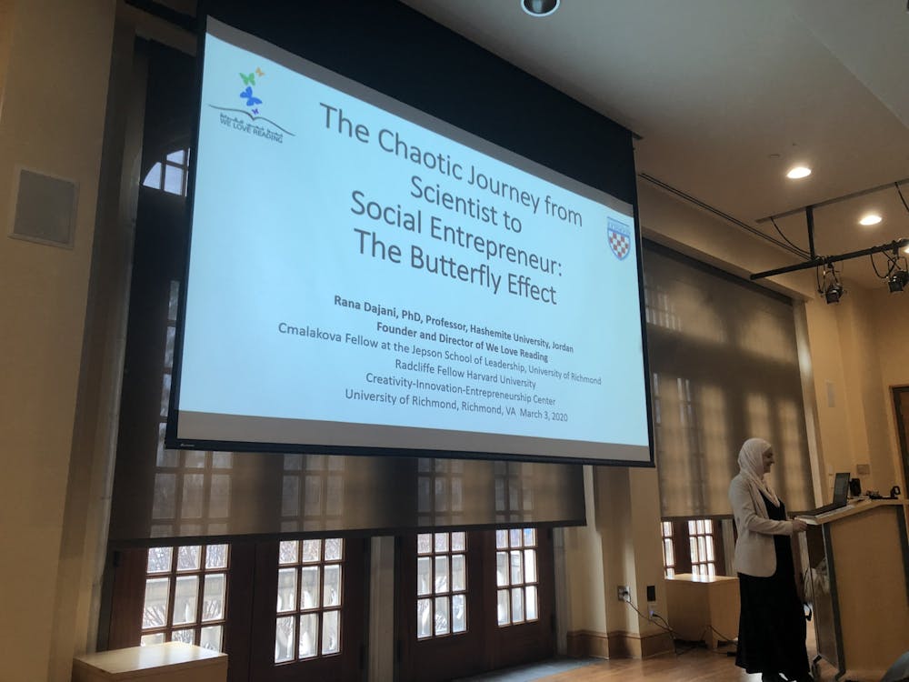 Rana Dajani, a visiting scholar at the Jepson School of Leadership Studies, spoke about the organization she founded, We Love Reading, as part of the Creativity, Innovation and Entrepreneurship lecture series.