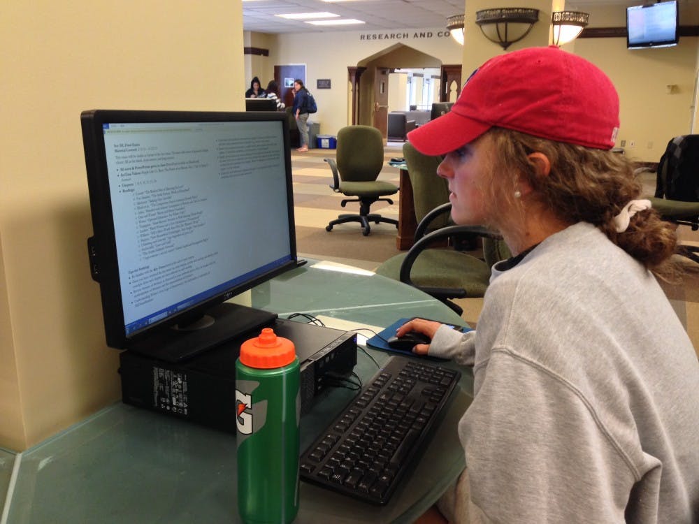 Maeve Holland embraces the final stretch of exams by posting up in Boatwright. 