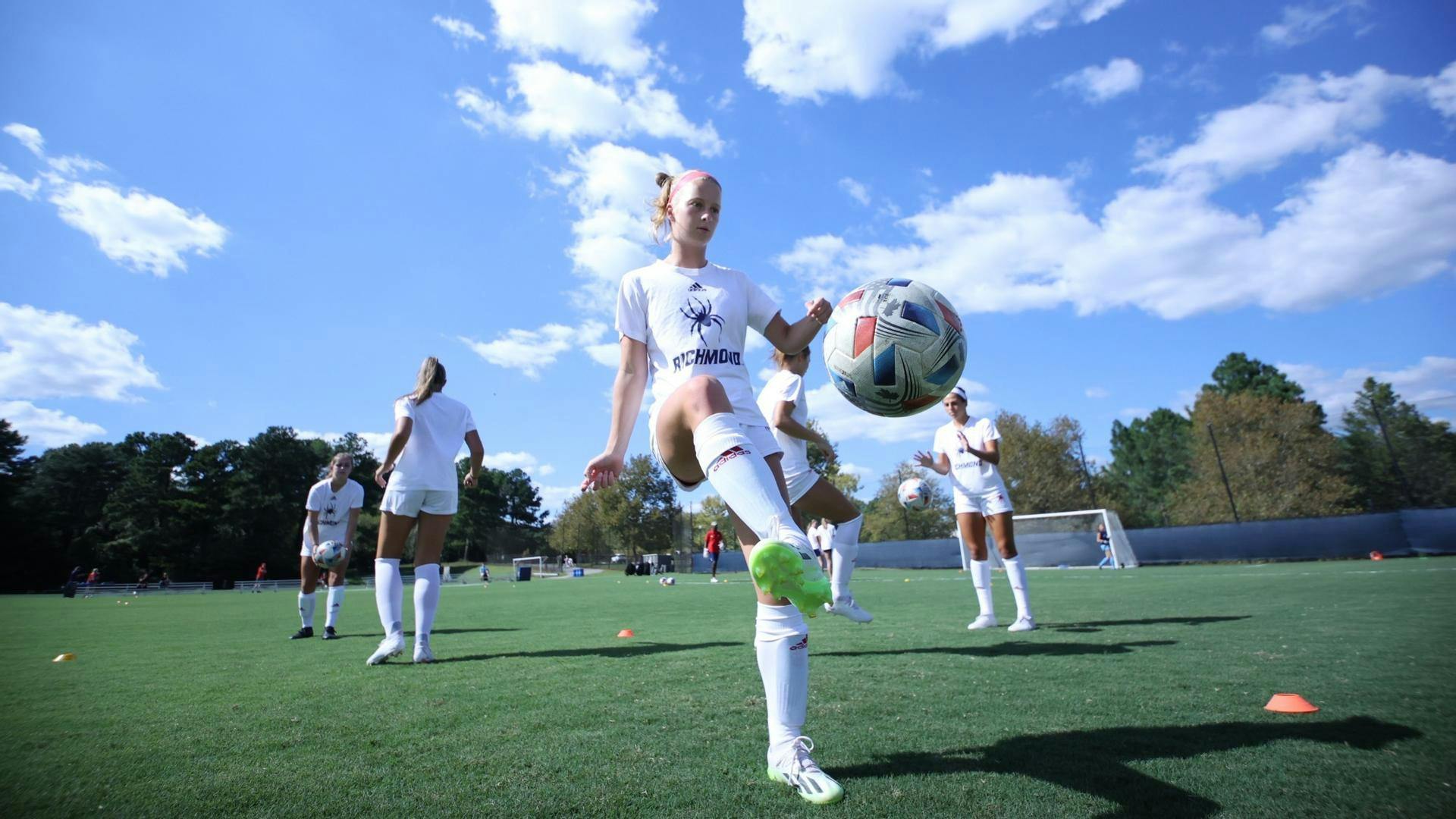 Spiders warm up to play against Radford University at President’s Field on August 31. Photo courtesy of Richmond Athletics.&nbsp;