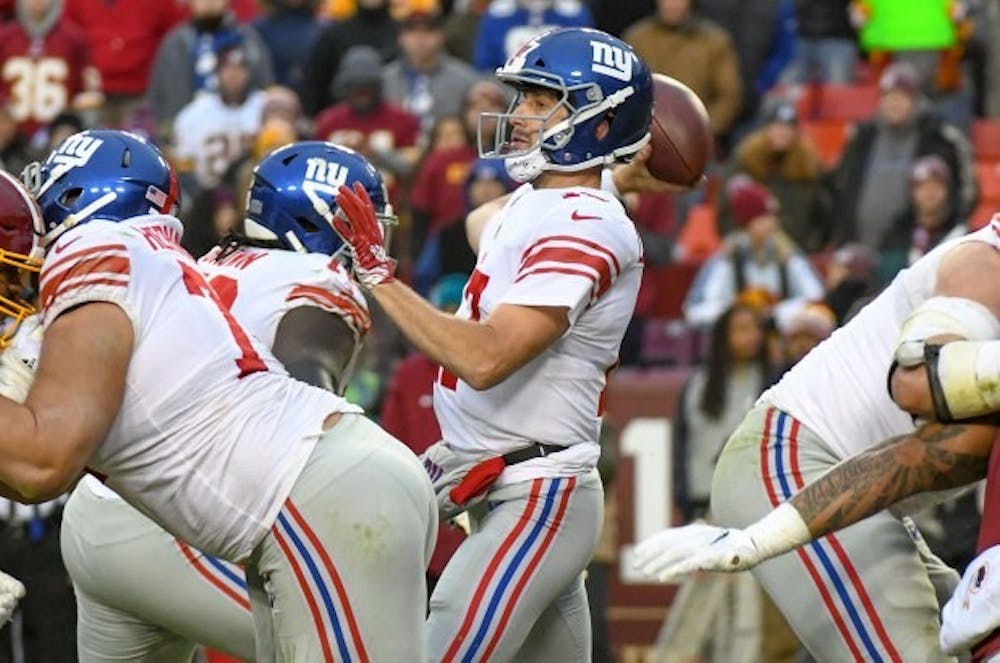 <p>Kyle Lauletta throws a pass Sunday for the New York Giants. <em>Photo courtesy of Mark Goldman/Icon Sportswire via Getty Images.</em></p>