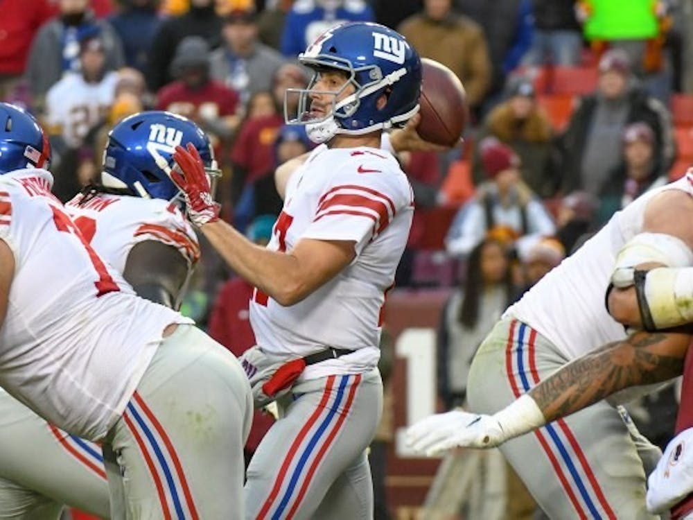 Kyle Lauletta throws a pass Sunday for the New York Giants. Photo courtesy of Mark Goldman/Icon Sportswire via Getty Images.