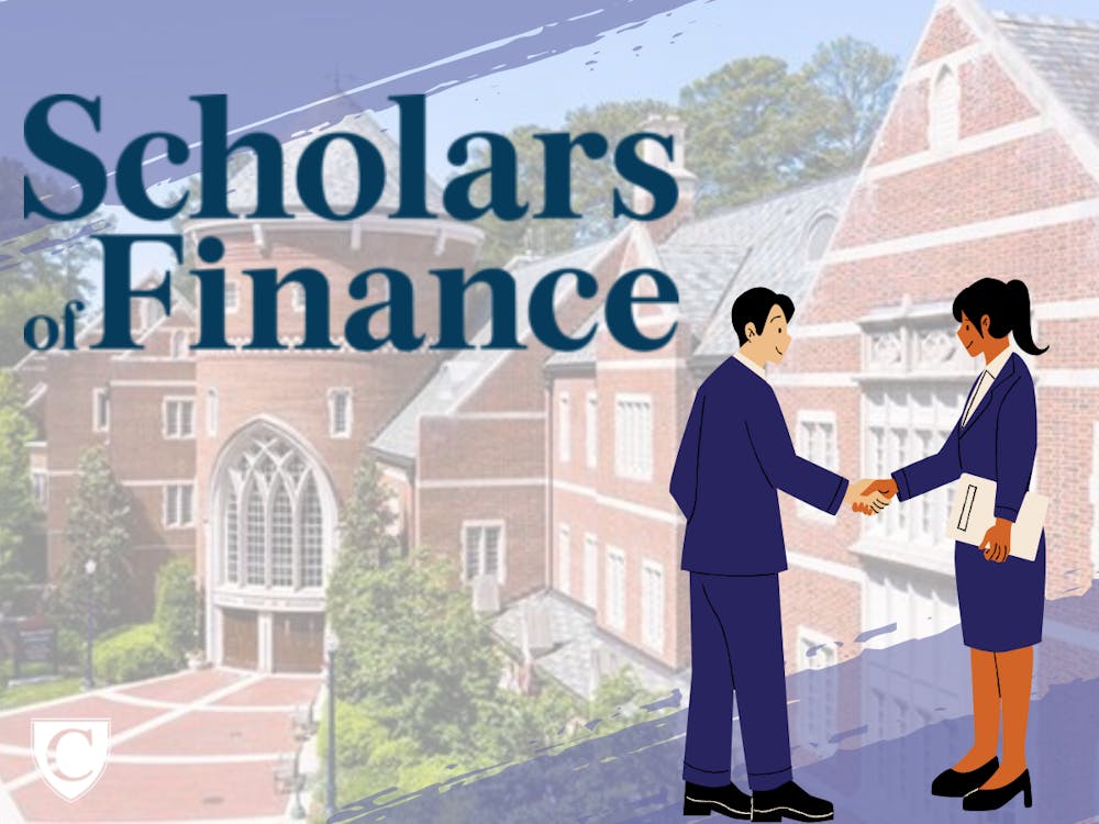 <p>Robins School of Business behind Scholars of Finance official logo.&nbsp;</p>