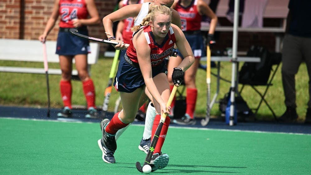 Field Hockey win their third consecutive game of the season, scoring 4-0 against Queens University of Charlotte at Crenshaw Field Sept. 17. Photo courtesy of Richmond Athletics.&nbsp;