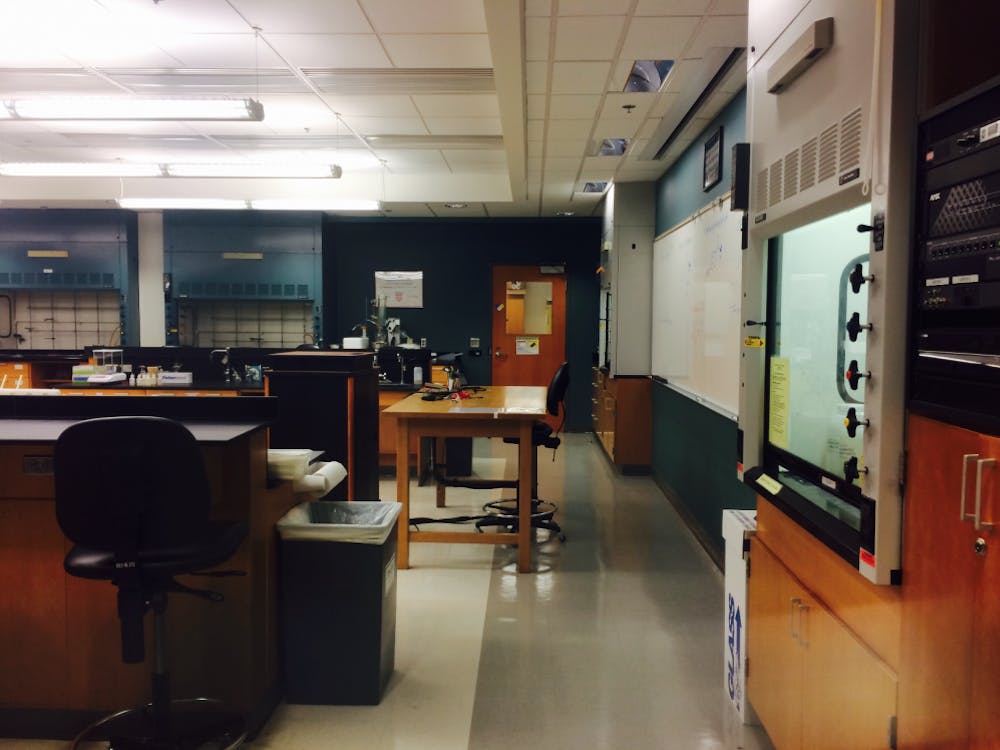 One of Dr. Myers' old classrooms in Gottwald sits silent in his absence. 