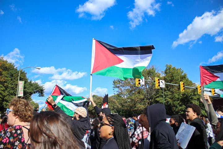 University of Richmond students attended an emergency rally organized by the Palestinian Student Organization from Virginia Commonwealth University and the nonprofit American Muslims for Palestine at Monroe Park Oct. 21.&nbsp;