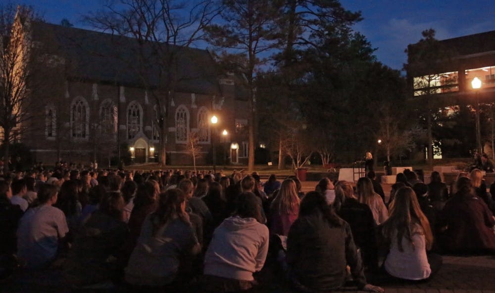 <p>Whitney Ralston speaks at last year's Take Back the Night event.&nbsp;</p>