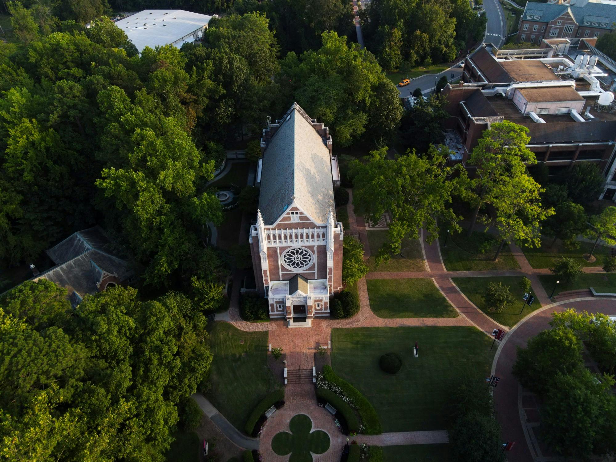Cannon Memorial Chapel, a national historic building, sits prominently near the forum&nbsp;