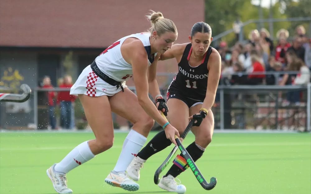 Sophomore midfield Grace Wiggins plays against Davidson. Courtesy of Richmond Athletics