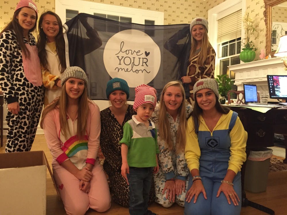 The Richmond&nbsp;Love Your Melon campus crew donating hats at&nbsp;the Ronald McDonald House event on Oct. 28. | Photo courtesy of Bethany DeStefano.&nbsp;