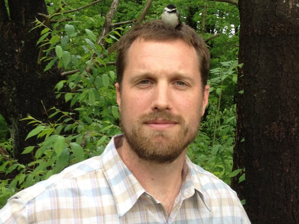 While working at Penn State, Rob Andrejewski became one with nature -- literally -- when a bird decided his head would make a nice resting spot. Photo courtesy of Jeremy Bean.