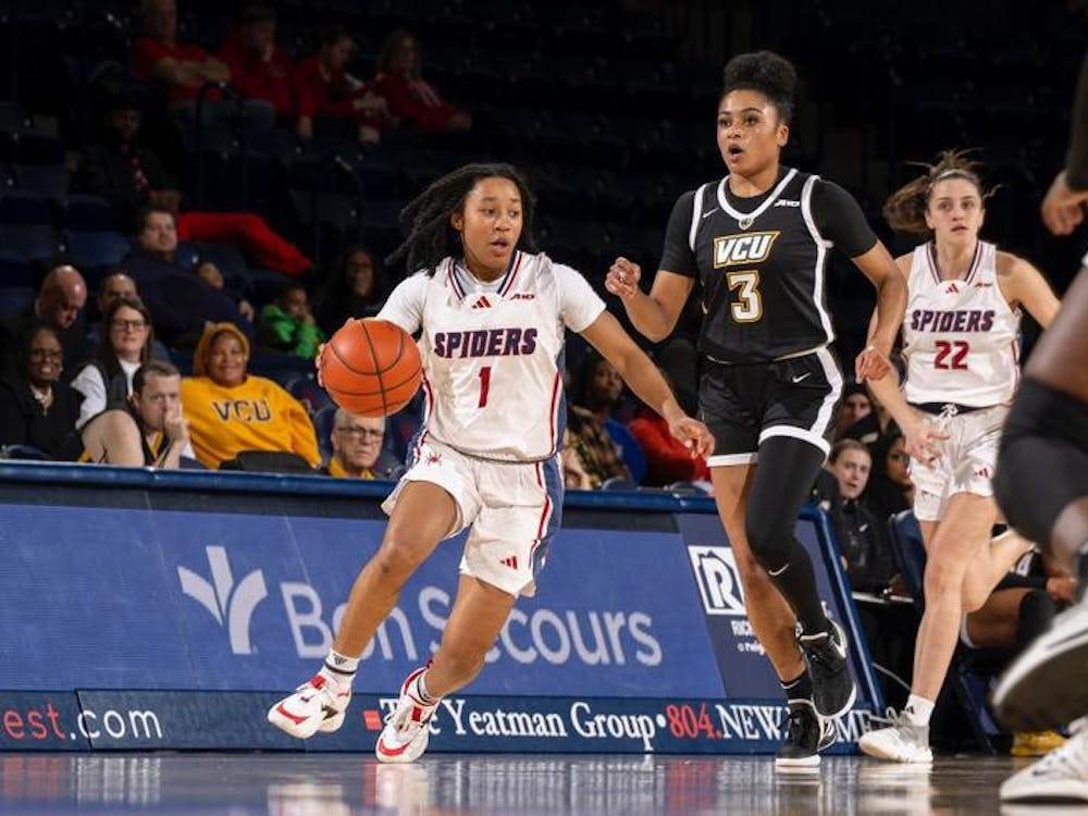Senior guard Grace Townshend (left) and sophomore guard Rachel Ullstrom in the game against VCU on Jan. 3. Courtesy of Richmond Athletics.