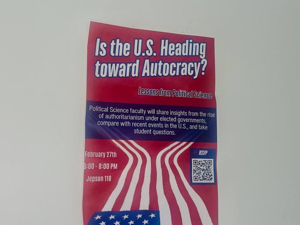 The event flyer posted ahead of a Feb. 27 political science department teach-in about autocracy in the United States.