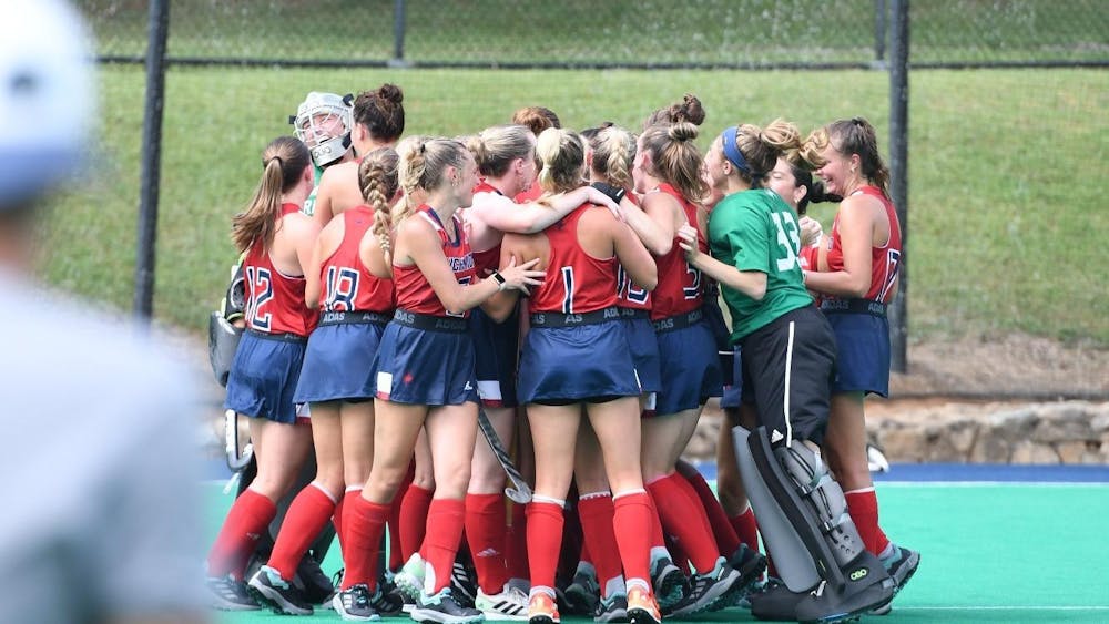 <p>University of Richmond women's field hockey team defeated the JMU Dukes at Crenshaw Field August 27. Photo courtesy of Richmond Athletics.&nbsp;</p>