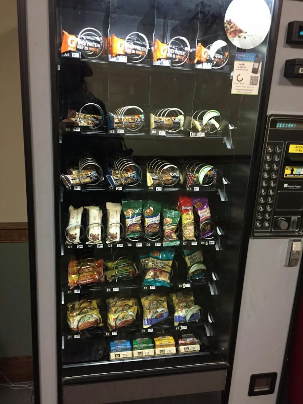 <p>The vending machine on the first floor of Weinstein Hall, which now features only healthy options.</p>