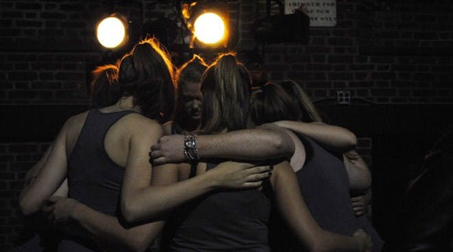 The Pi Beta Phi sorority prepare themselves before going on stage for the 2nd annual Step 101: Hollywood Nights competition held by the Alpha Phi Alpha Fraternity Inc. at Millheiser Gym on November 12, 2010. The University of Richmond's six Panhellenic sororities: Alpha Chi Omega, Delta Delta Delta, Delta Gamma, Kappa Alpha Theta, Kappa Kappa Gamma and Pi Beta Phi compete for a $700 prize.