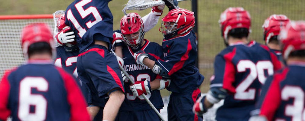 <p>The Richmond team celebrates after a goal. Photo courtesy of Richmond athletics.</p>