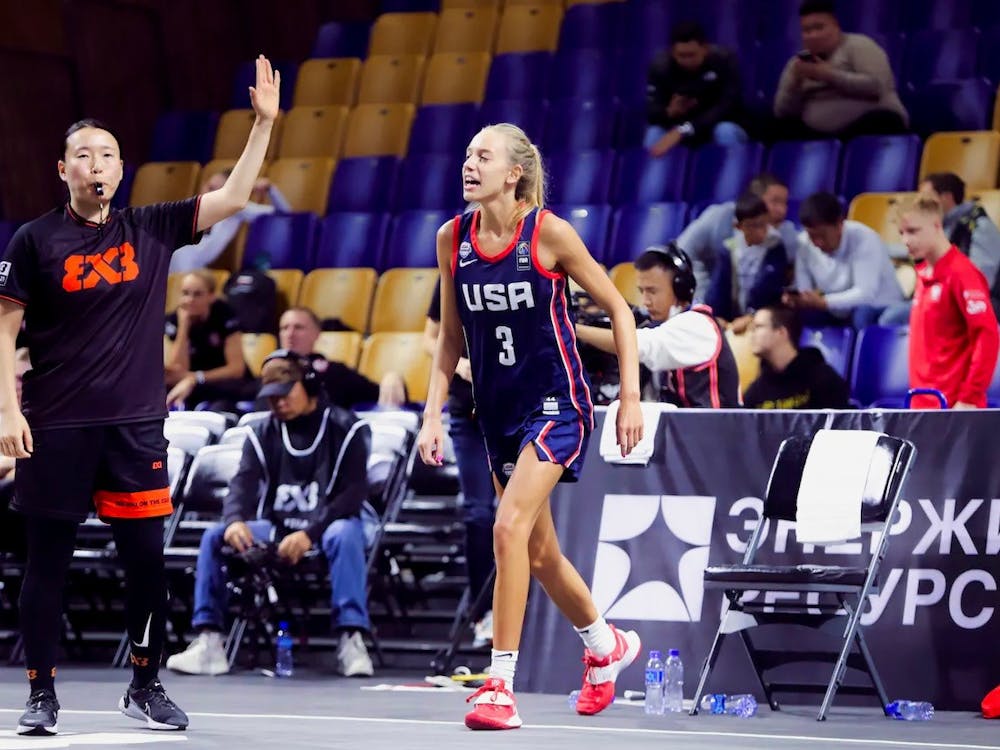 Senior UR women’s basketball player Kylee Lewandowski playing for the USA during women's &nbsp;FIBA (International Basketball Federation). Photo courtesy of Kylee Lewandowski.