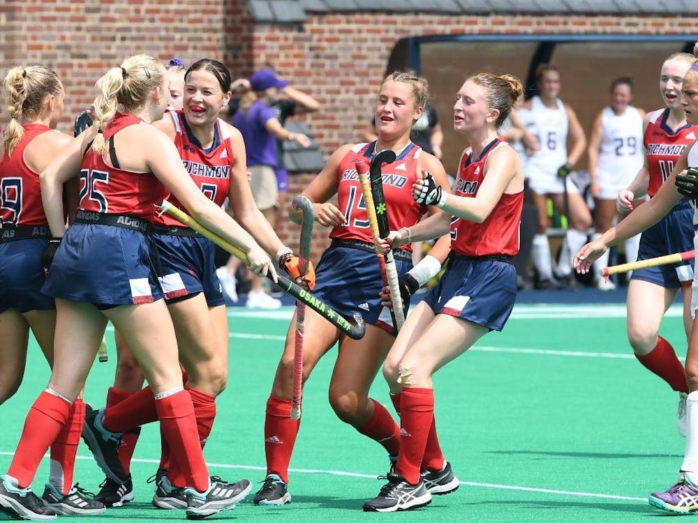 Spiders celebrate a win against Georgetown University on Crenshaw Field Sept. 3. Photo courtesy of Richmond Athletics. 