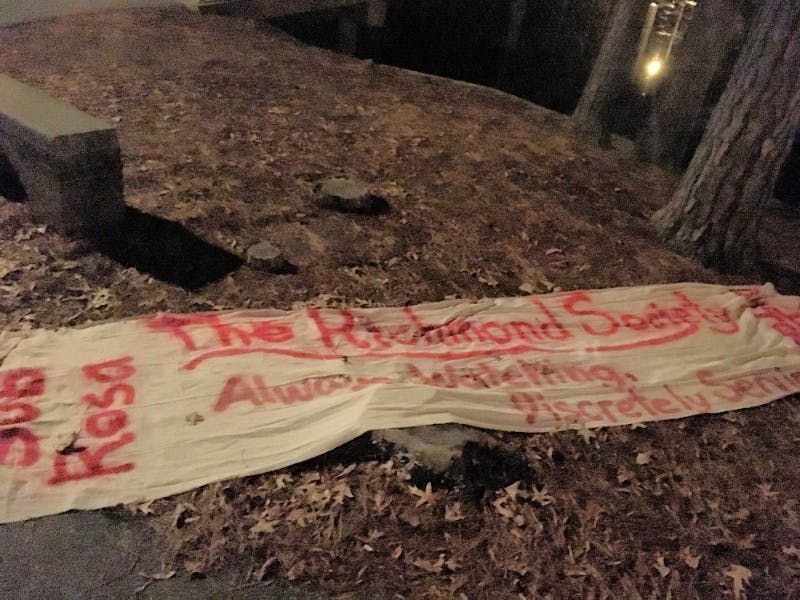 The banner found by The Collegian near the gazebo over Westhampton Lake.