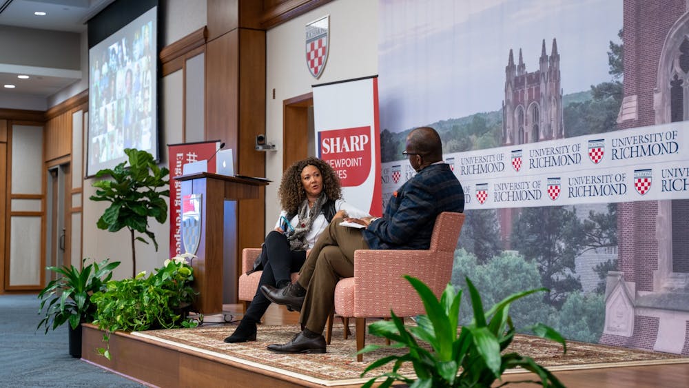 Journalist Michele Norris and Keith McIntosh, vice president and chief information officer, discuss race and difficult conversations as part of the Sharp Viewpoint series on Tuesday, Nov. 12, 2019.