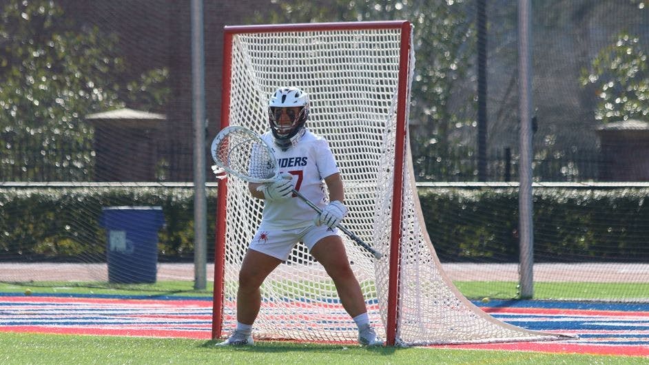 Graduate goalie Delaney Galvin guards the net at the Feb. 25 game against Stanford. Photo courtesy of Richmond Athletics.