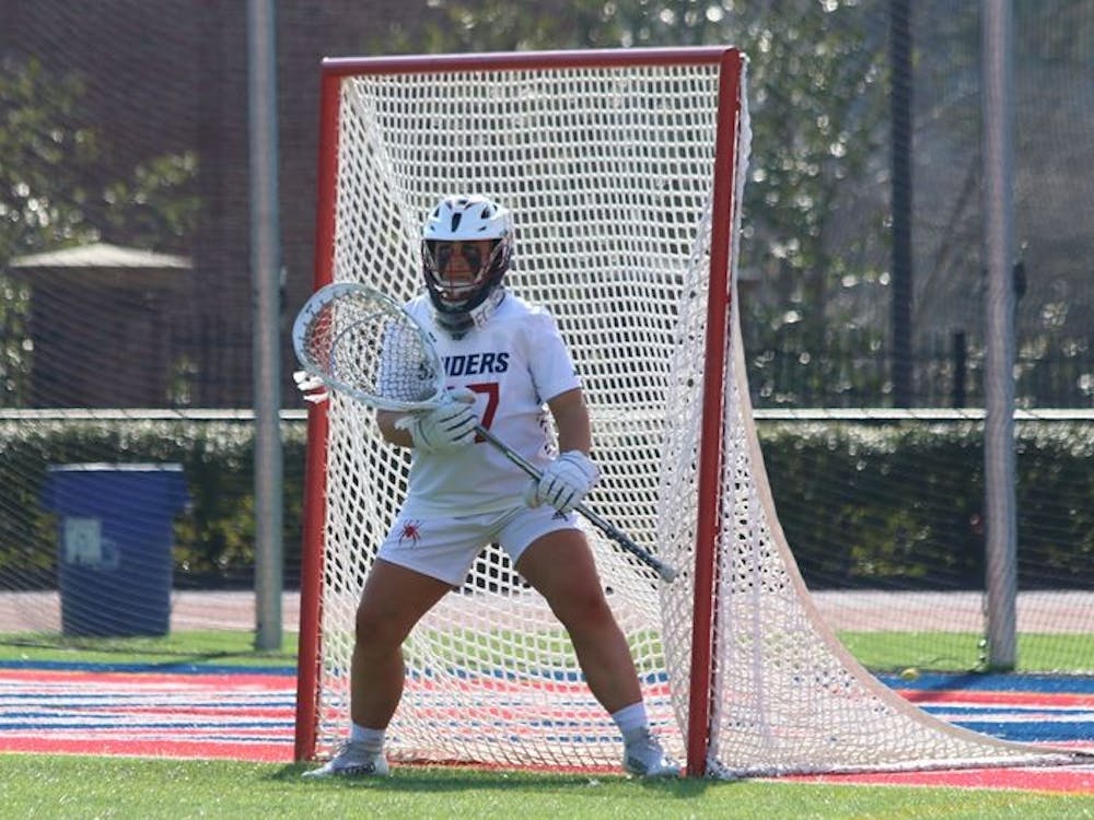 Graduate goalie Delaney Galvin guards the net at the Feb. 25 game against Stanford. Photo courtesy of Richmond Athletics.