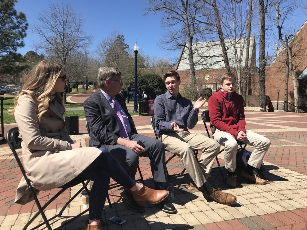 Panel members Ashlee Korlach, Bill Bergman, Alec Greven and Riley Place discuss free speech on the University of Richmond campus.