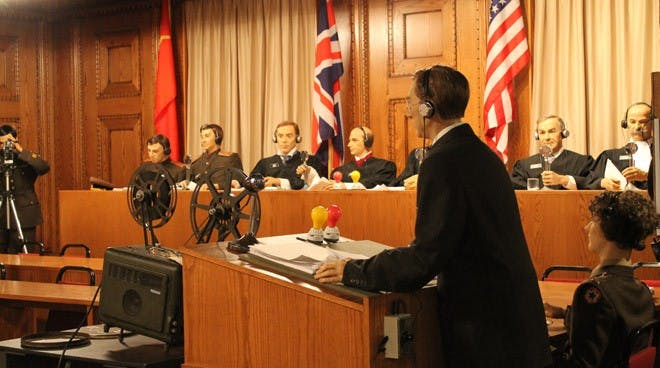 A replica of the Nuremberg trials is in the Virginia Holocaust Museum.