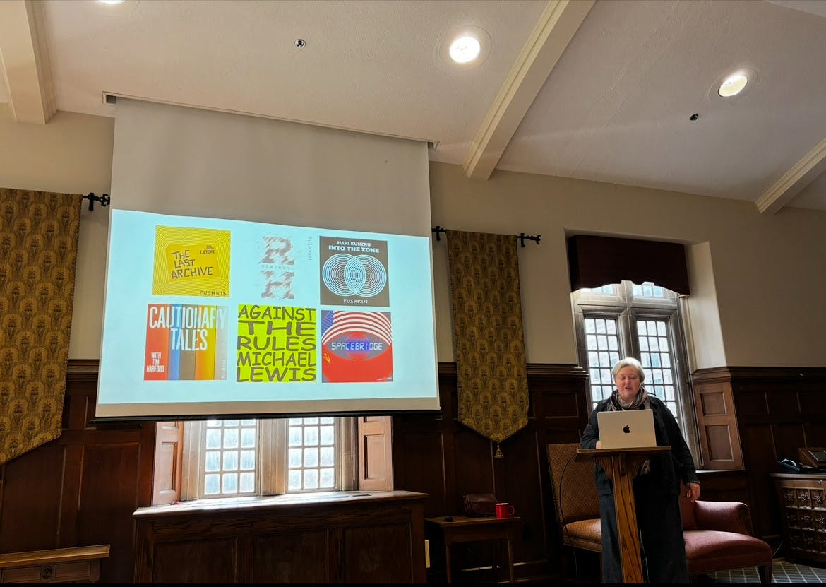 Julia Barton speaking about the elements of an attention-grabbing podcast.