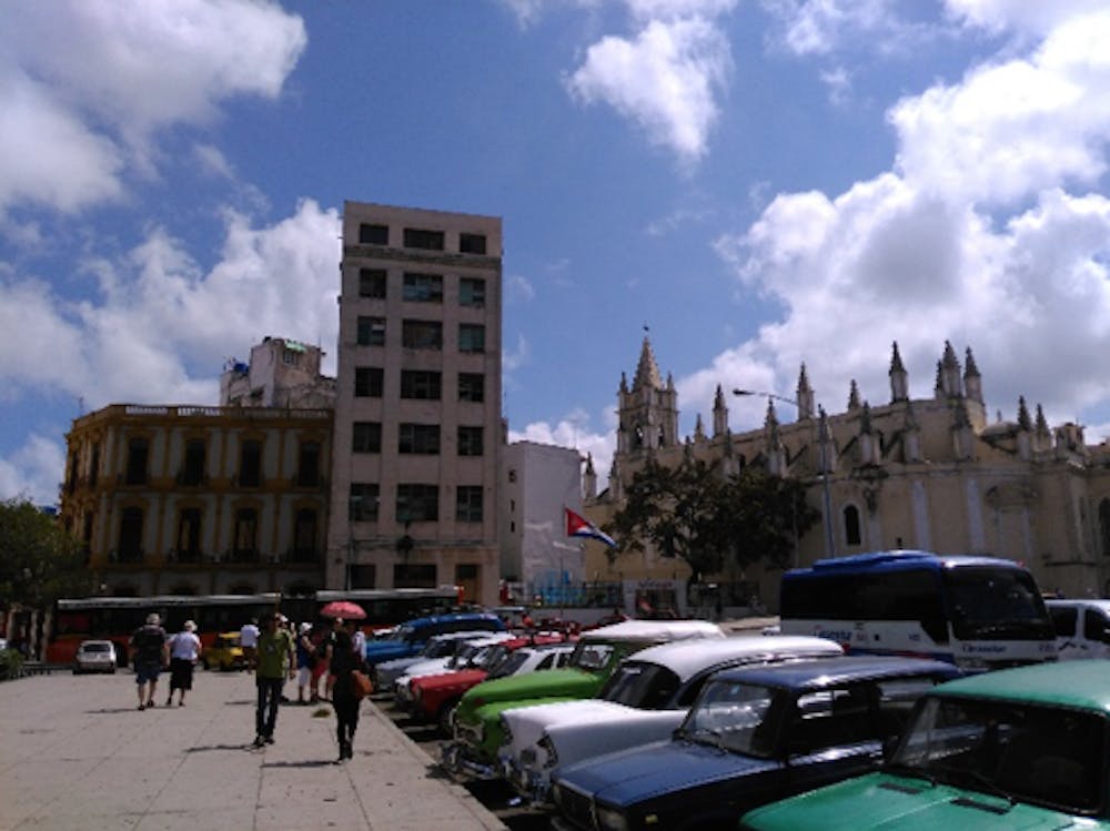 <p>Parked cars on the street in Cuba.</p>