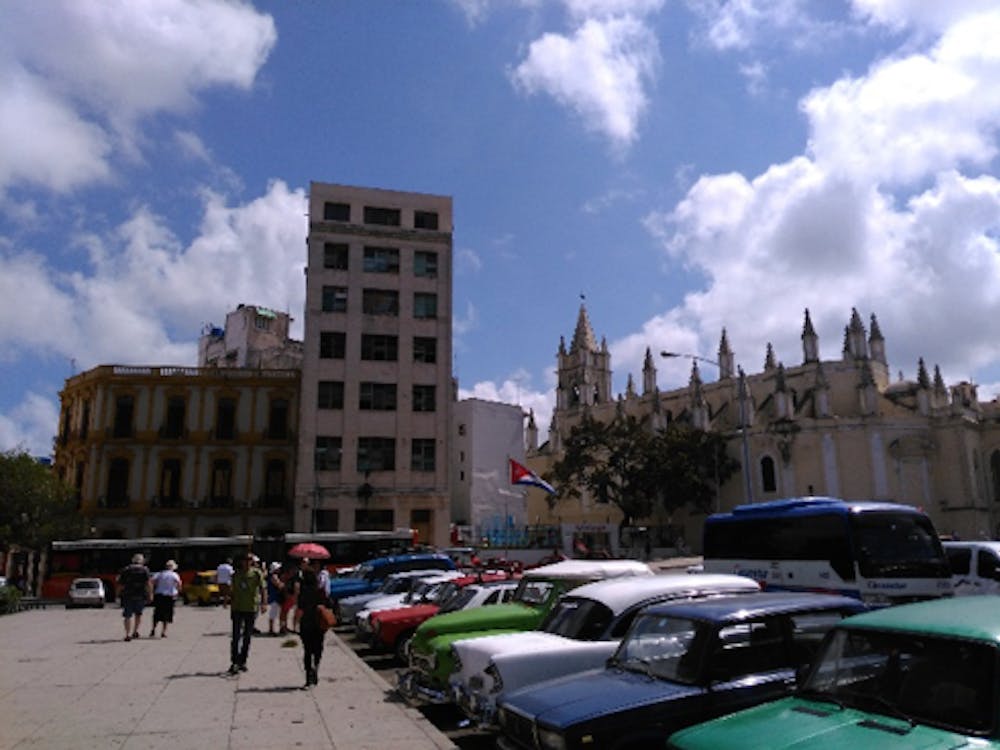 Parked cars on the street in Cuba.