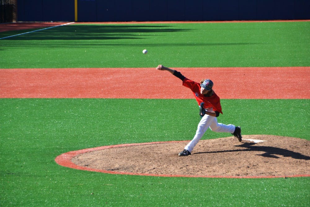 Freshman Justin Garcia threw the first in-game pitch on the new Pitt Field, and he went on to earn the win for Richmond. 