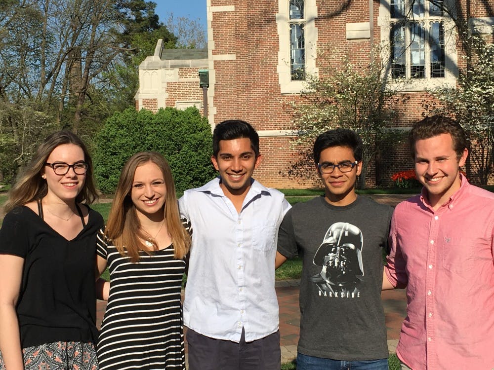 <p>The five Peer Wellness Coaches, pictured above. From right to left: Lauren Costello,&nbsp;Zoe Rydzewski, Soleil Shah, Gibran Merchant and&nbsp;Stephen Kapostas. Photo courtesy of Shah.&nbsp;</p>