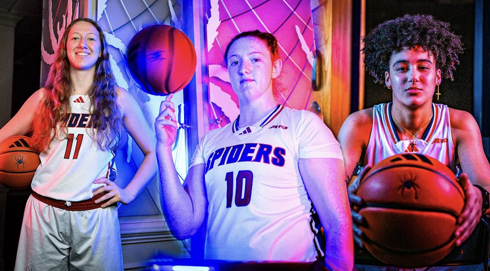 (Left to right) Sam Dewey, Stephanie Ouderkirk, and Faith Alston, three of the four transfer student-athletes joining the University of Richmond women's basketball program. Courtesy of Richmond Athletics.