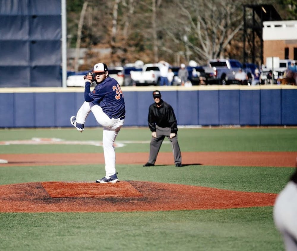 <p>Right-handed sophomore pitcher Mason Majors winds up for a throw. <em>Photo courtesy of Jimmy Quinn</em></p>