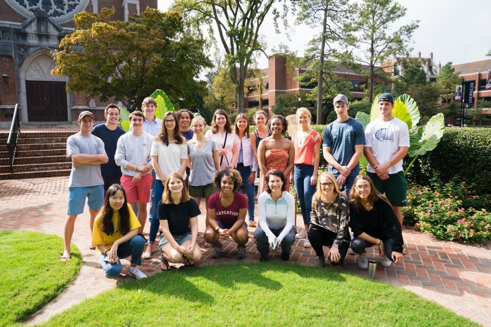 <p>Professor Jennifer Sevin (third from bottom right) with her "Introduction to Ecology" class this semester.&nbsp;</p>