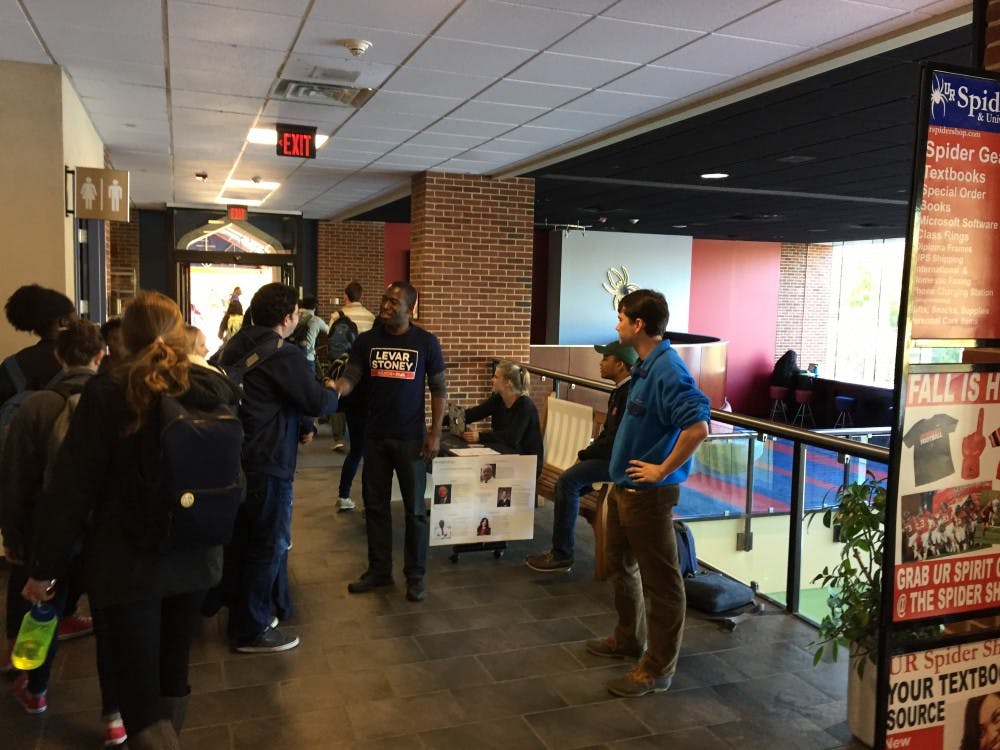 Levar Stoney stopped by the Commons this morning to shake&nbsp;hands with Richmond students one day before the mayoral election.&nbsp;
